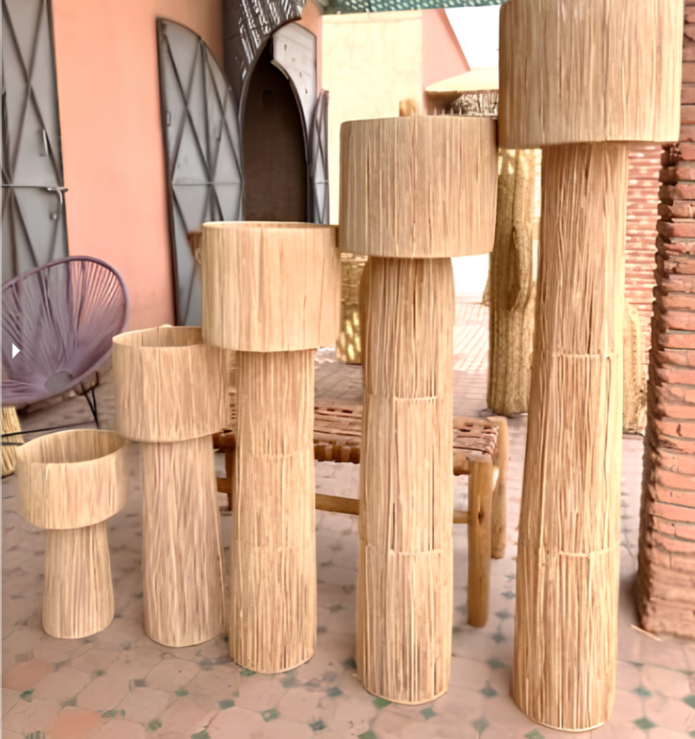 Lampe sur pied cylindrique en Raphia | Luminaire Artisanal