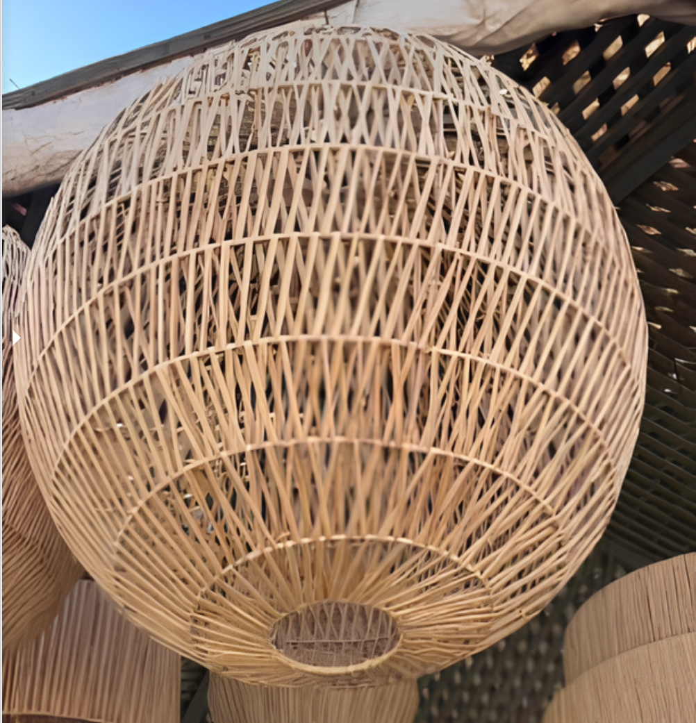 Suspension en raphia Ronde losanges Luminaire Artisanal