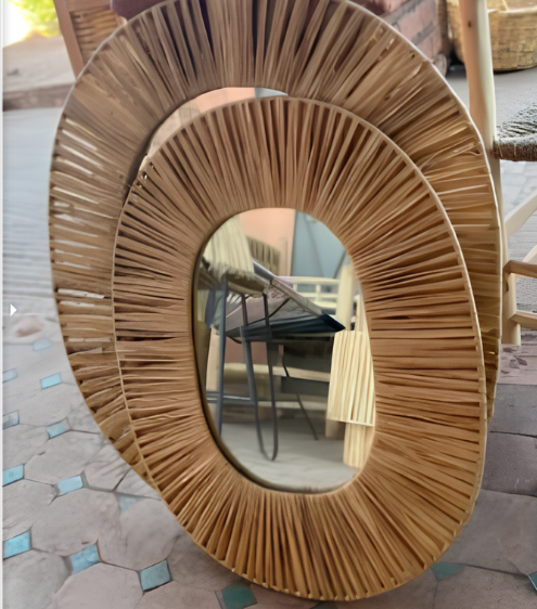 Miroir Ovale en Raphia – Reflet Naturel