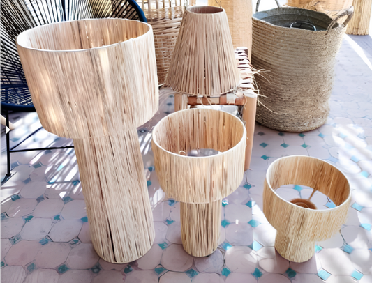 Lampe sur pied cylindrique en Raphia | Luminaire Artisanal
