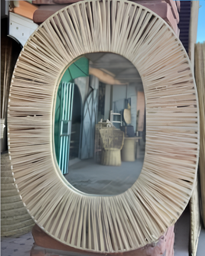 Miroir Ovale en Raphia – Reflet Naturel